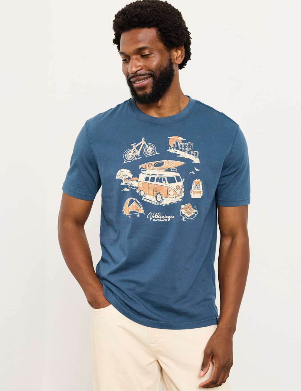 Fatface Men's Pure Cotton VW Camper Van Graphic T-Shirt - L - Navy Mix - Available at M&S