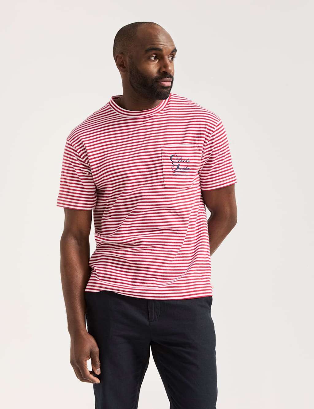 Pure Cotton Striped Pocket Logo T-Shirt
