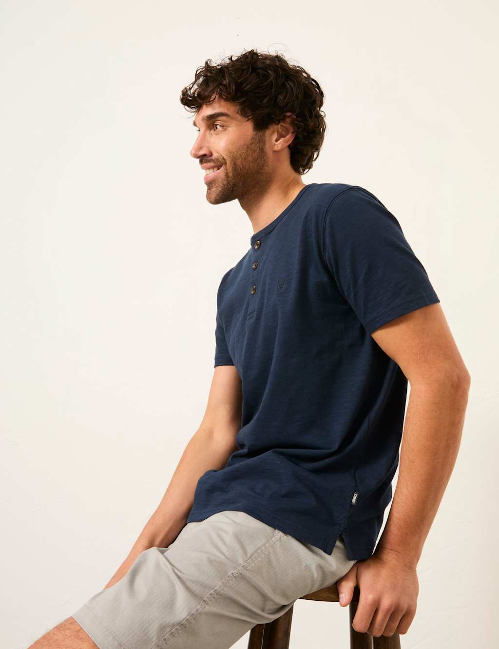 Fatface Men's Pure Cotton Henley T-Shirt - L - Navy - Available at M&S