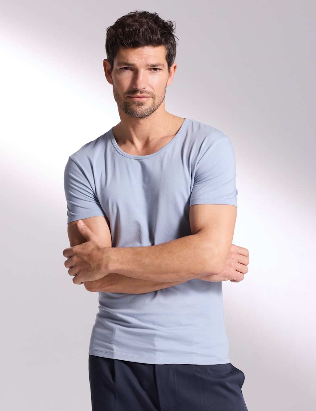 David Gandy Wellwear Men's Ultimate Cotton Modal Scoop Neck T-Shirt - M - Light Blue - Available at M&S