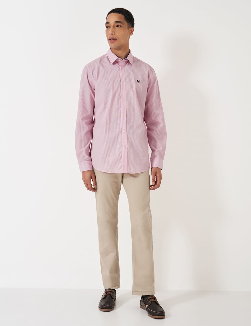 Crew Clothing Men's Regular Fit Pure Cotton Striped Poplin Shirt - S - Light Pink - Available at M&S