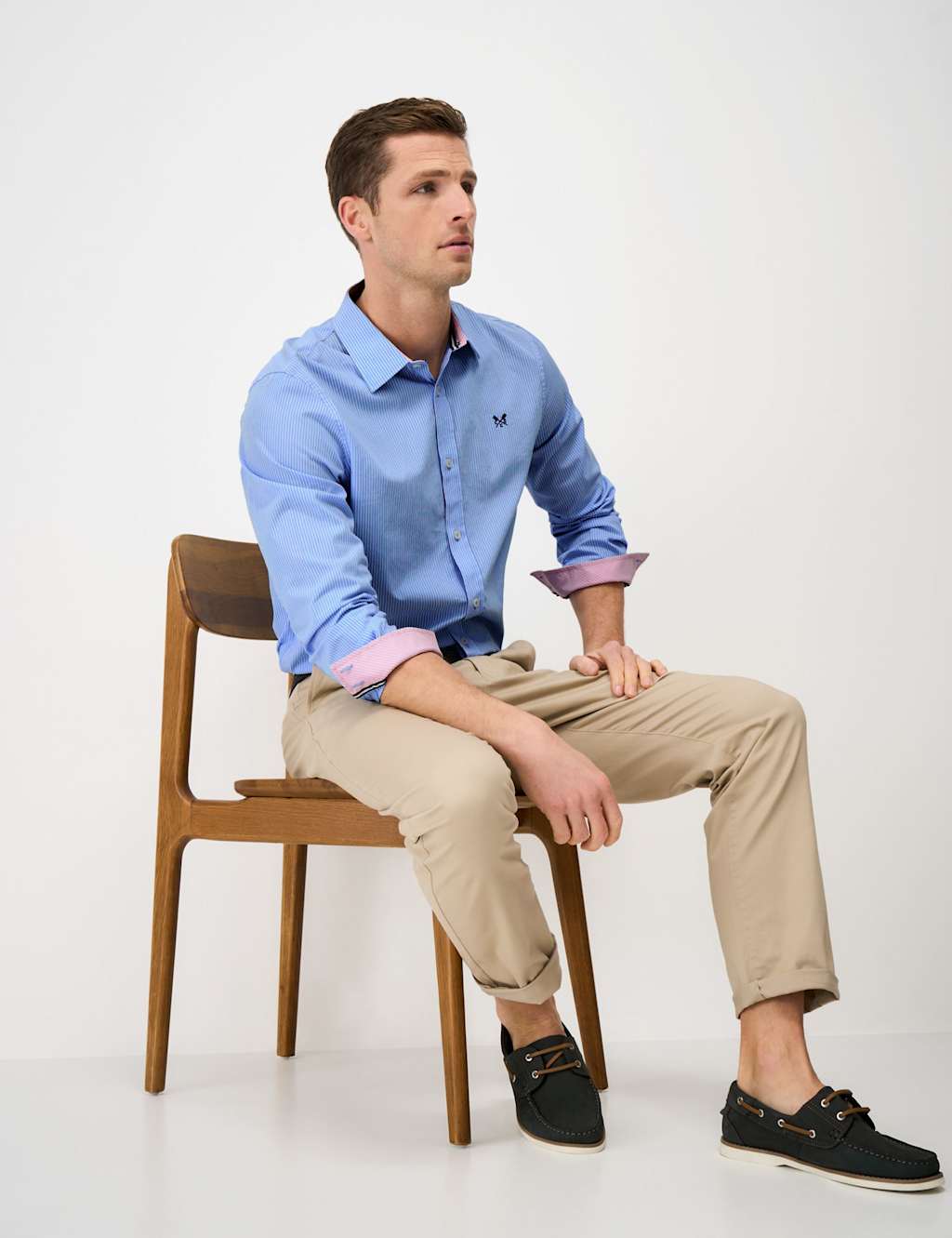Crew Clothing Men's Regular Fit Pure Cotton Striped Poplin Shirt - S - Light Blue Mix - Available at M&S