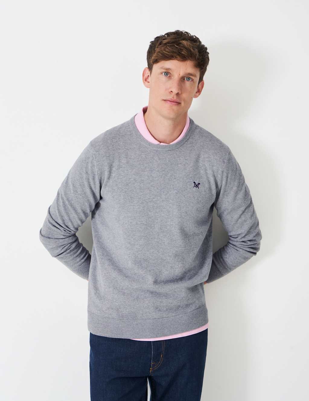 Crew Clothing Men's Cotton Crew Neck Jumper - L - Grey Marl - Available at M&S