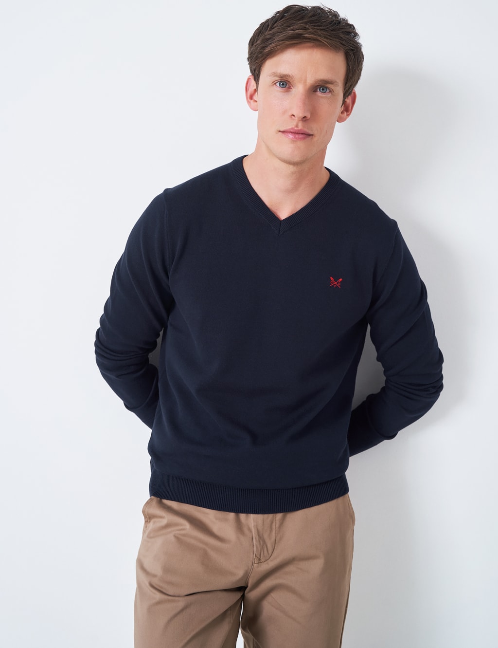 Crew Clothing Cotton V-Neck Jumper Dark Navy