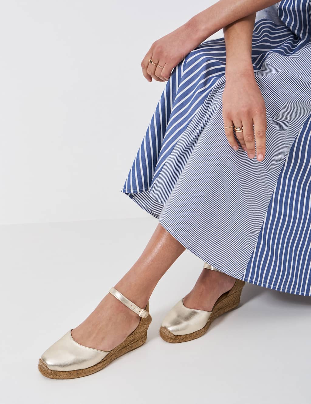 Crew Clothing Leather Metallic Wedge Espadrilles Gold