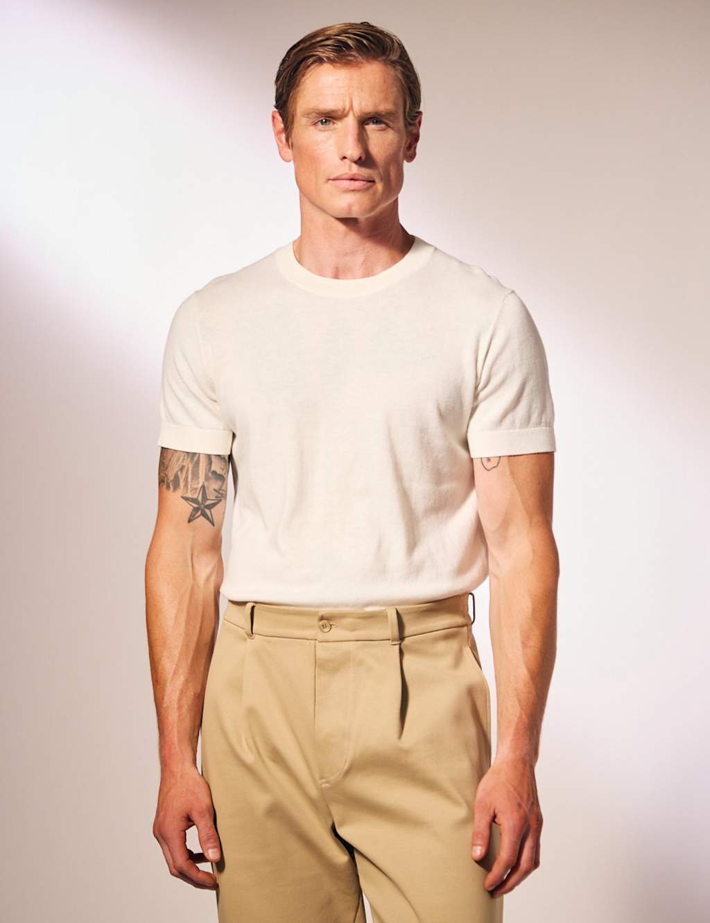 David Gandy Wellwear Men's Cotton Rich Crew Neck Knitted Tee with Silk - 2XL - White - Available at M&S