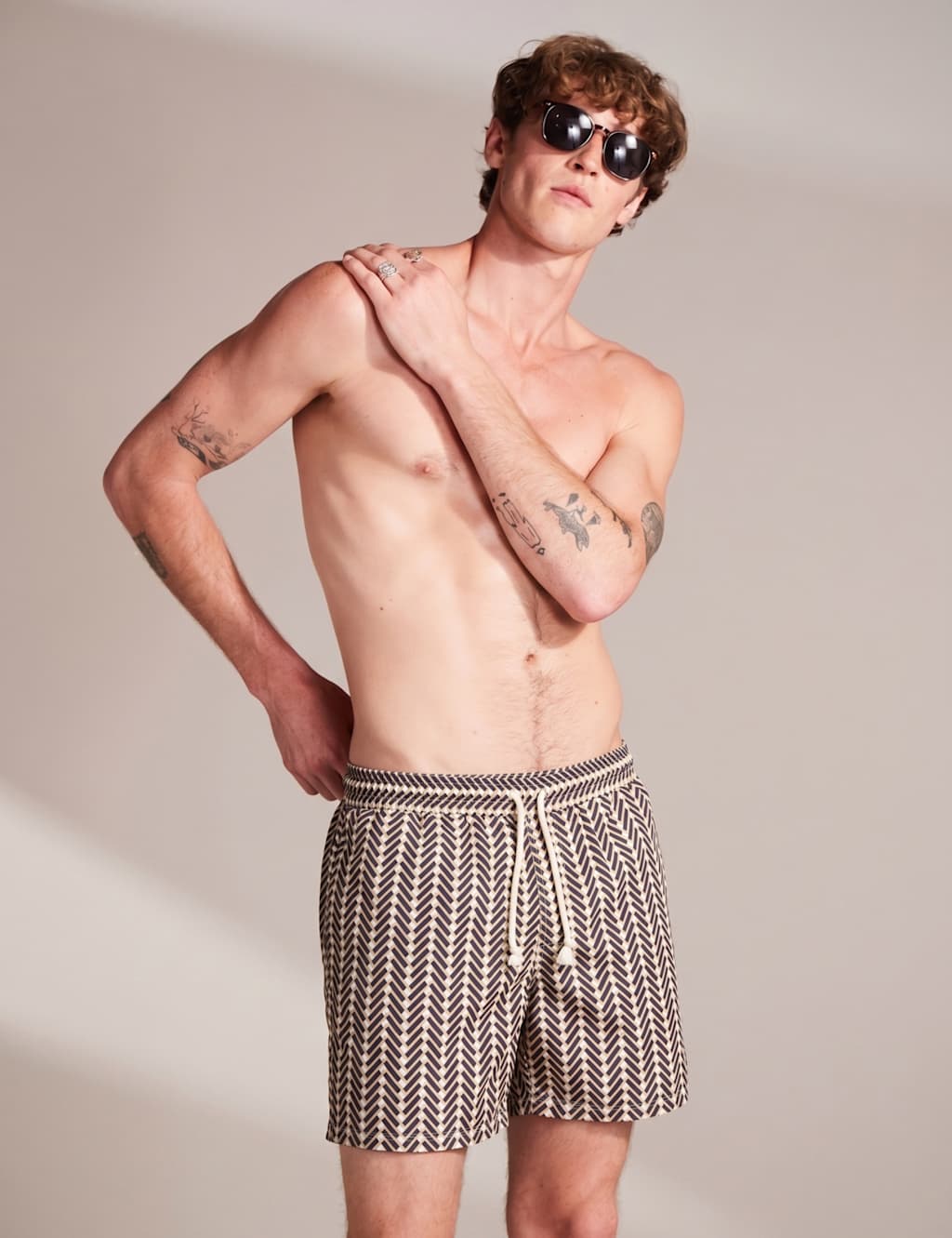 David Gandy Wellwear Men's Pocketed Mid-Length Swim Shorts - 2XL - Beige Mix - Available at M&S