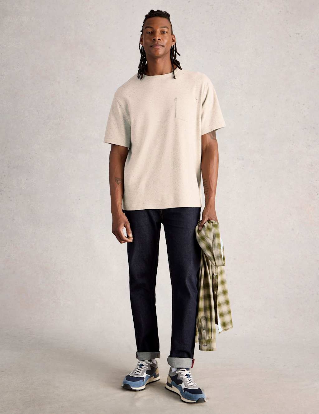 White Stuff Men's Cotton Rich Nep Crew Neck T-Shirt - L - Natural Mix - Available at M&S