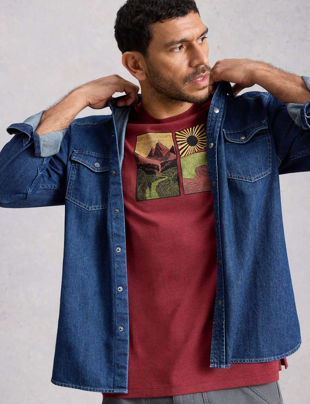 White Stuff Men's Pure Cotton Hiking Graphic T-Shirt - XL - Red Mix - Available at M&S