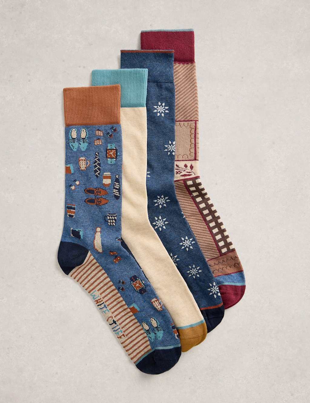 White Stuff Men's 4 Pack Cotton Rich Assorted Socks - 7-9 - Natural Mix - Available at M&S