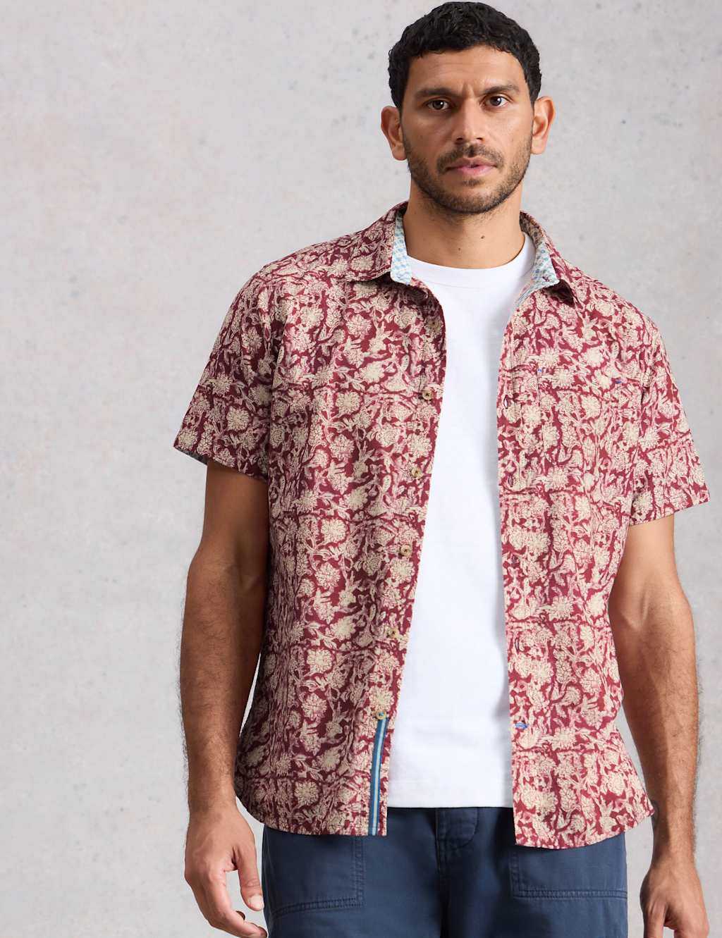 White Stuff Men's Regular Fit Pure Cotton Floral Print Shirt - M - Red Mix - Available at M&S