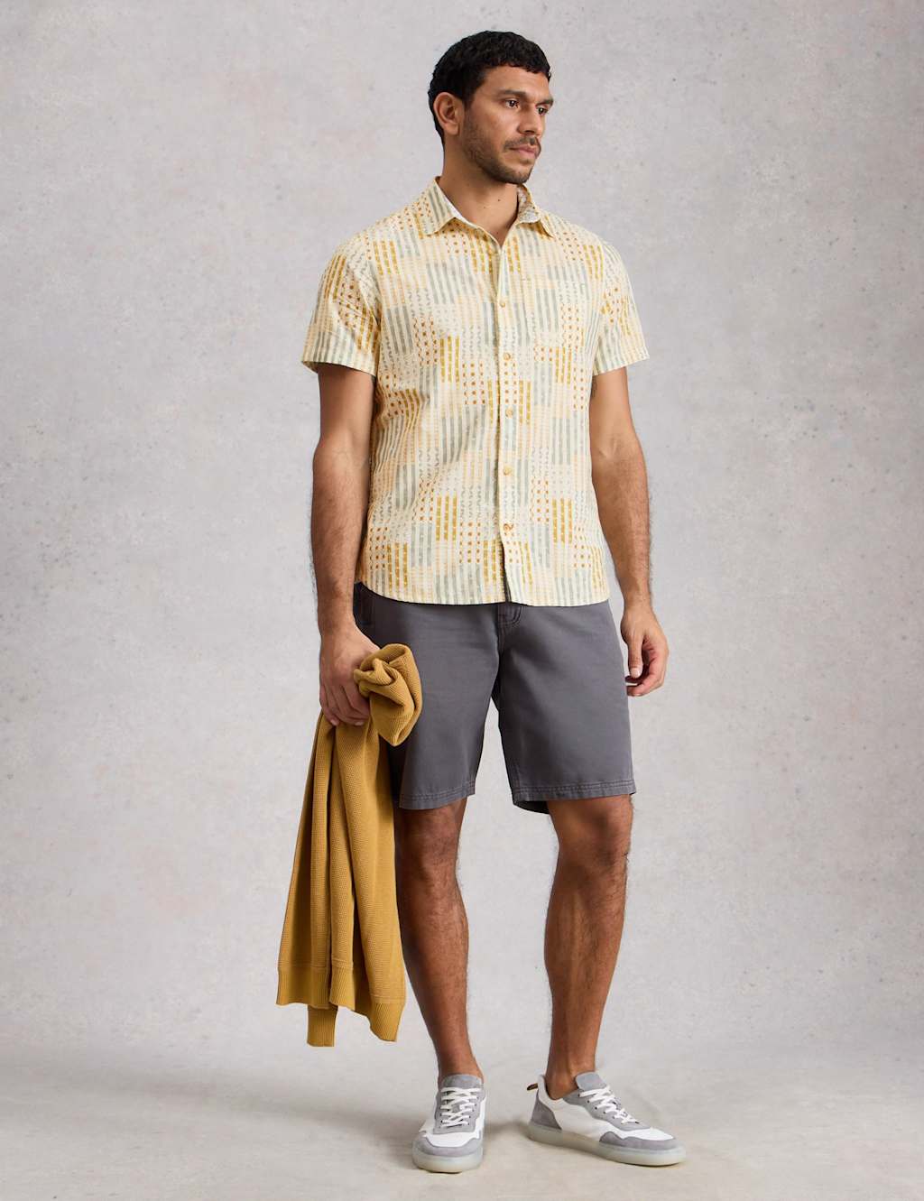 White Stuff Men's Regular Fit Pure Cotton Short Sleeve Shirt - L - Yellow Mix - Available at M&S