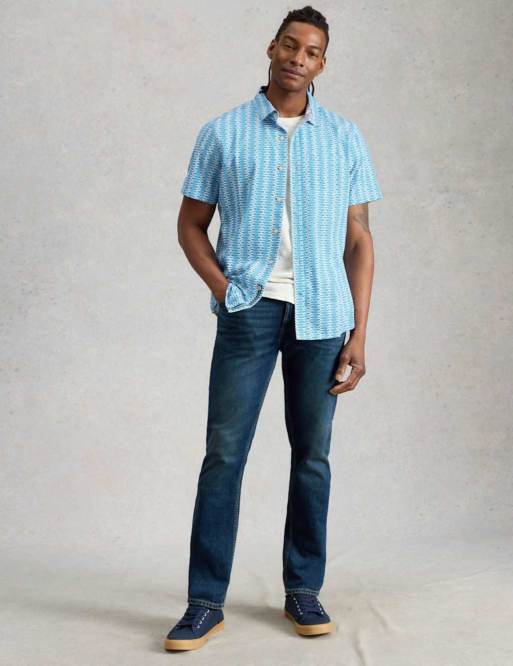 White Stuff Men's Slim Fit Fish Print Short Sleeve Shirt - M - White Mix - Available at M&S