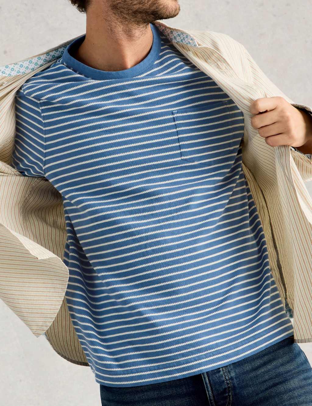 White Stuff Men's Pure Cotton Striped Crew Neck T-Shirt - M - Blue Mix - Available at M&S