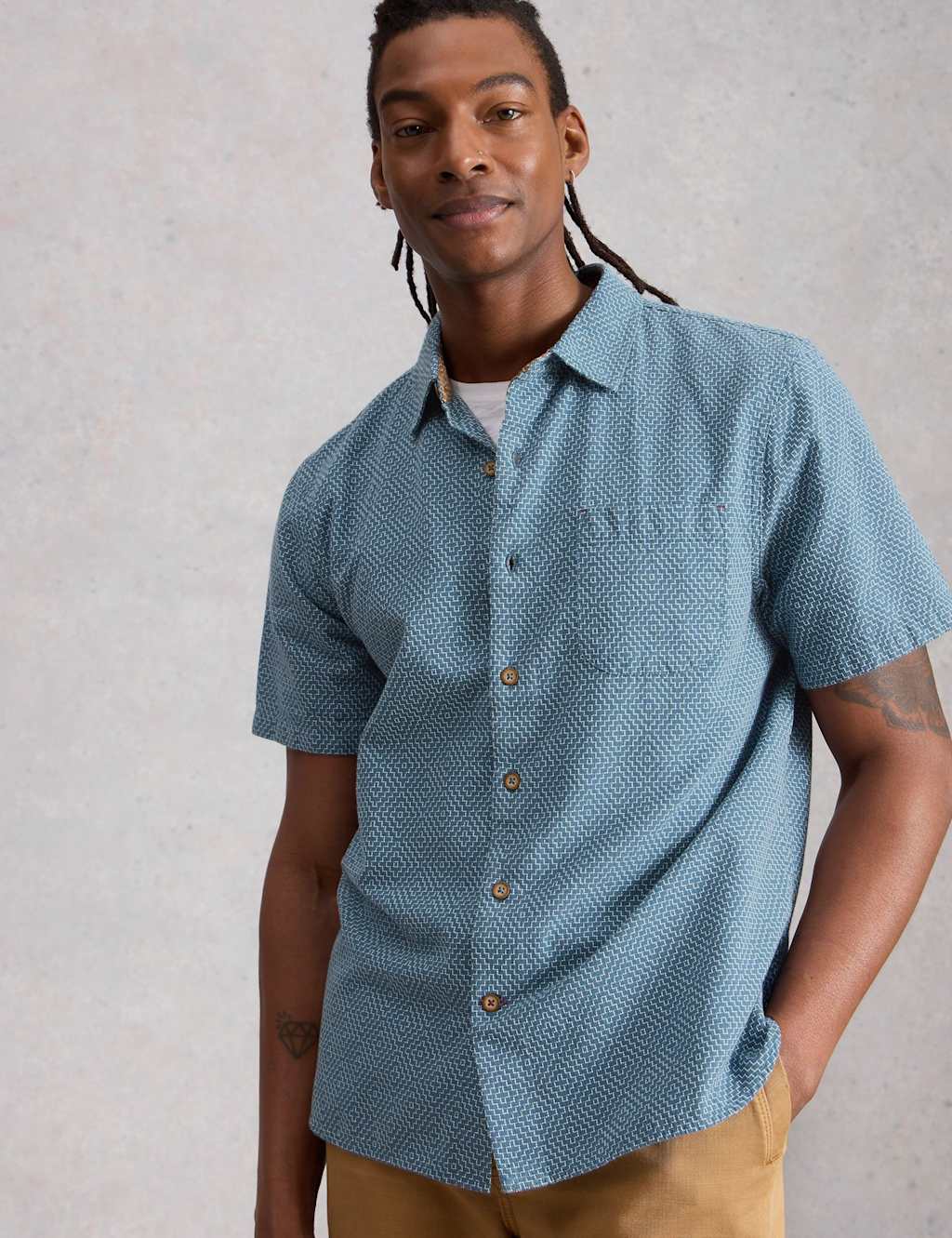 White Stuff Men's Regular Fit Pure Cotton Tile Pattern Shirt - XL - Blue - Available at M&S