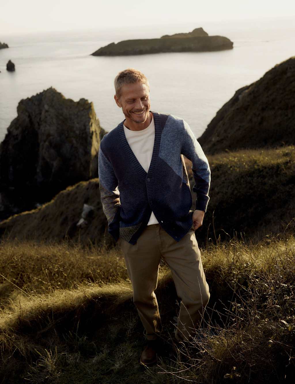 Seasalt Cornwall Men's Pure Cotton Colour Block V-Neck Cardigan - L - Blue Mix - Available at M&S