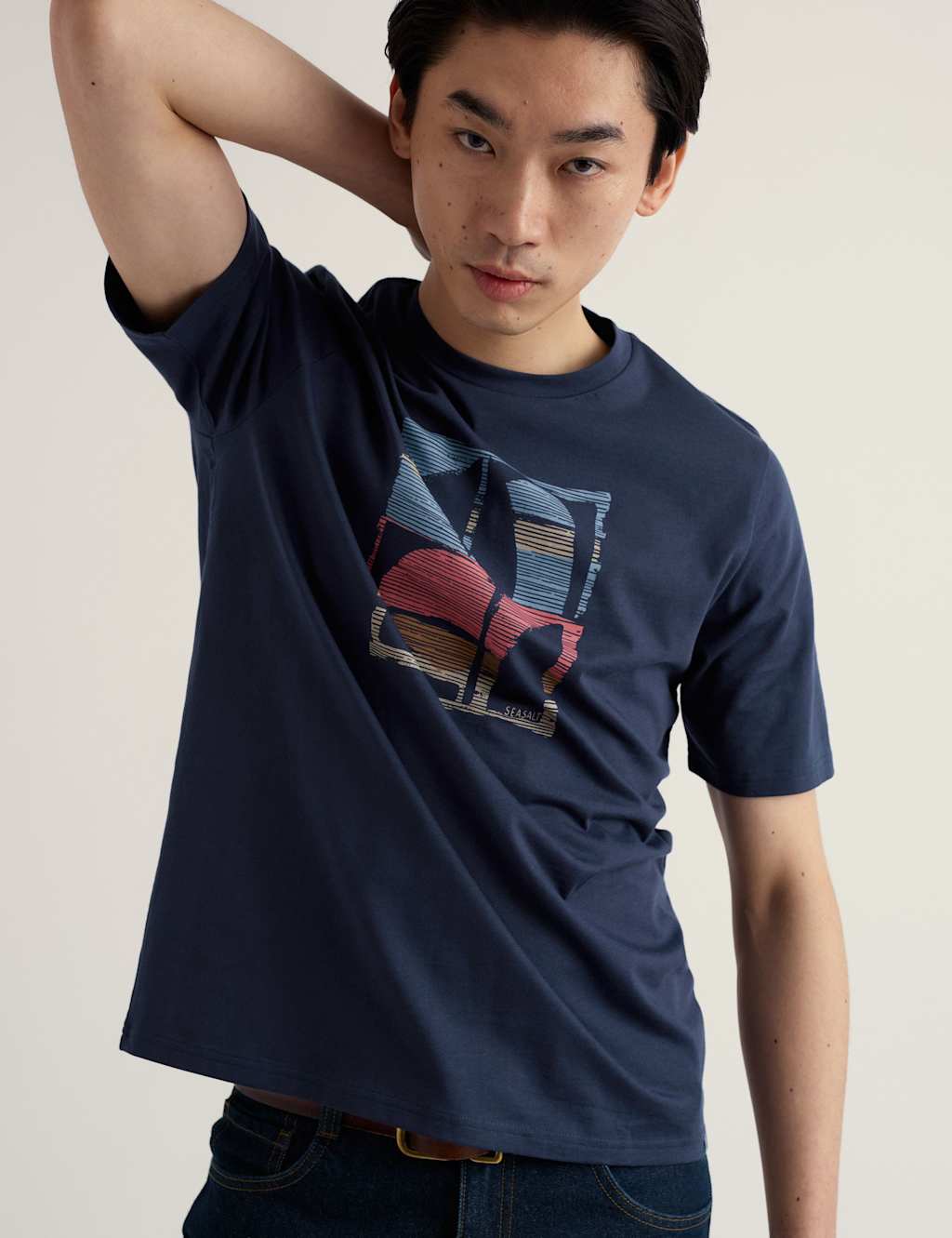 Seasalt Cornwall Men's Pure Cotton Midwatch T-Shirt - L - Navy Mix - Available at M&S