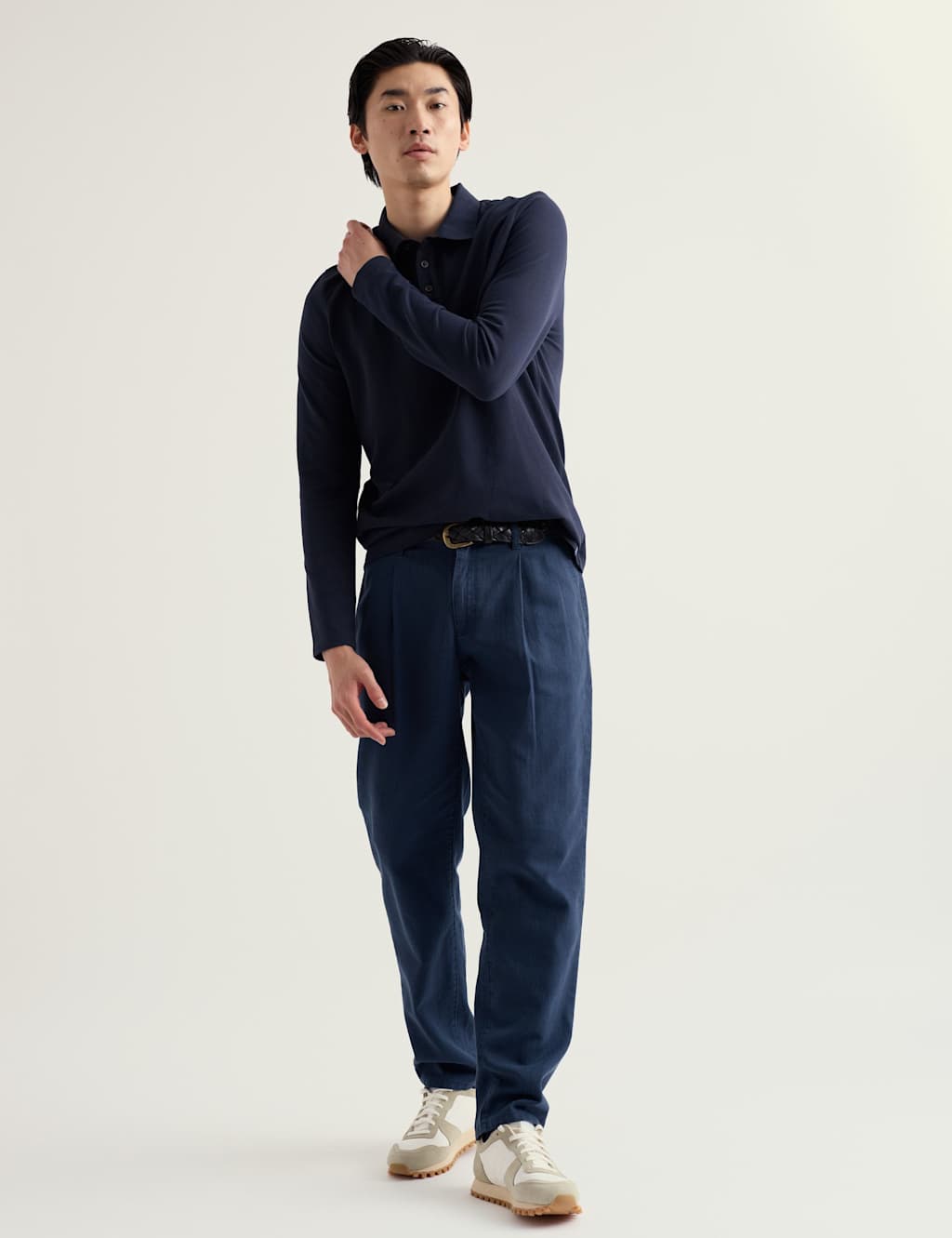 Seasalt Cornwall Men's Tapered Fit Linen Rich Chinos - 36 - Navy - Available at M&S
