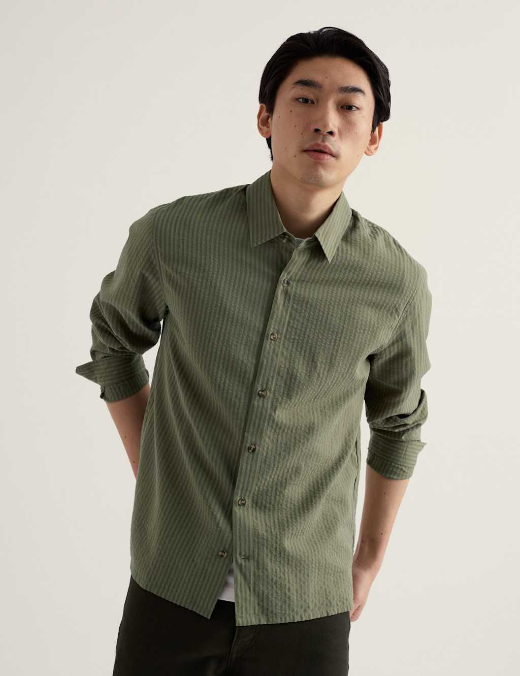 Seasalt Cornwall Men's Cotton Blend Striped Overshirt - L - Green Mix - Available at M&S