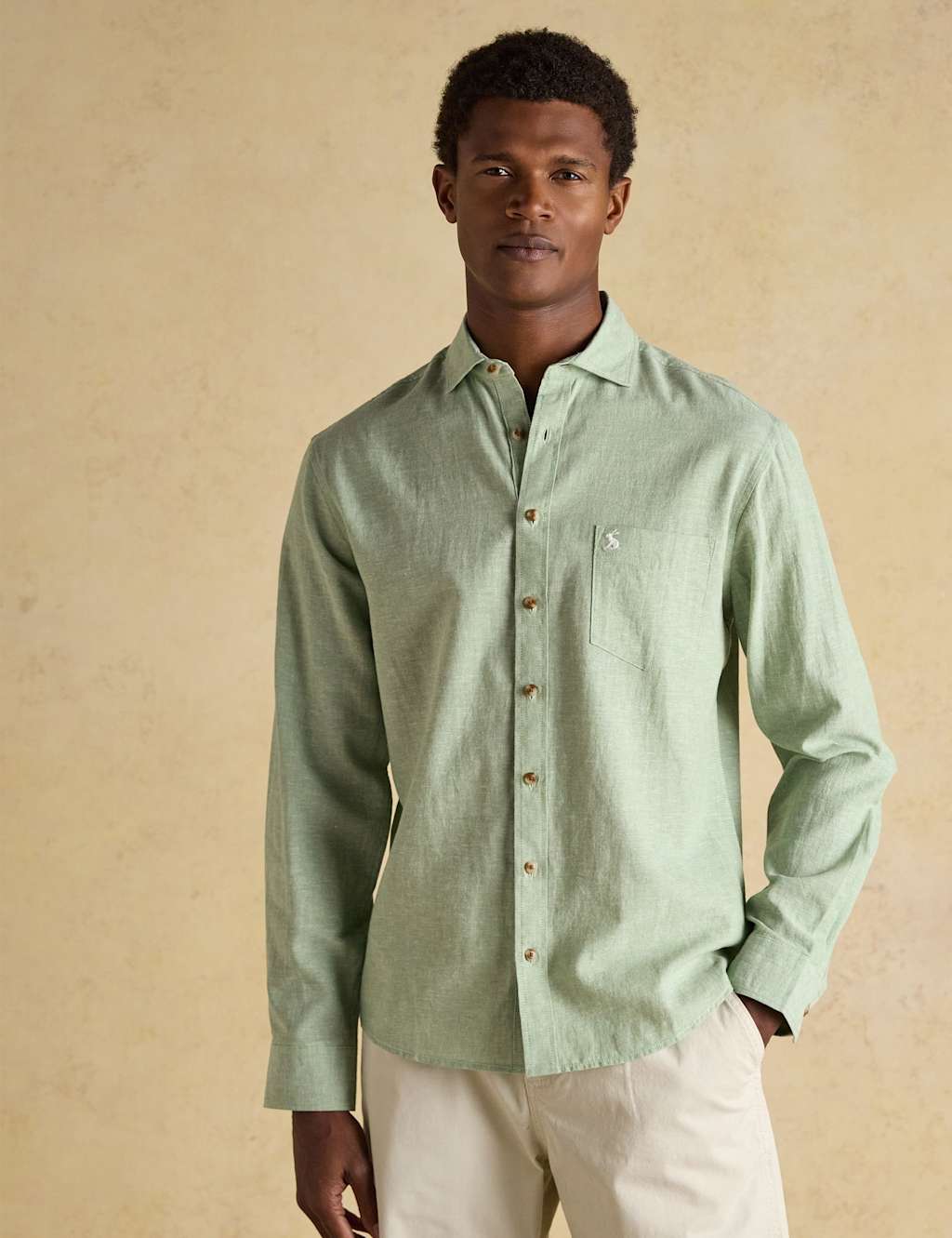 Joules Men's Linen Rich Shirt - M - Green - Available at M&S