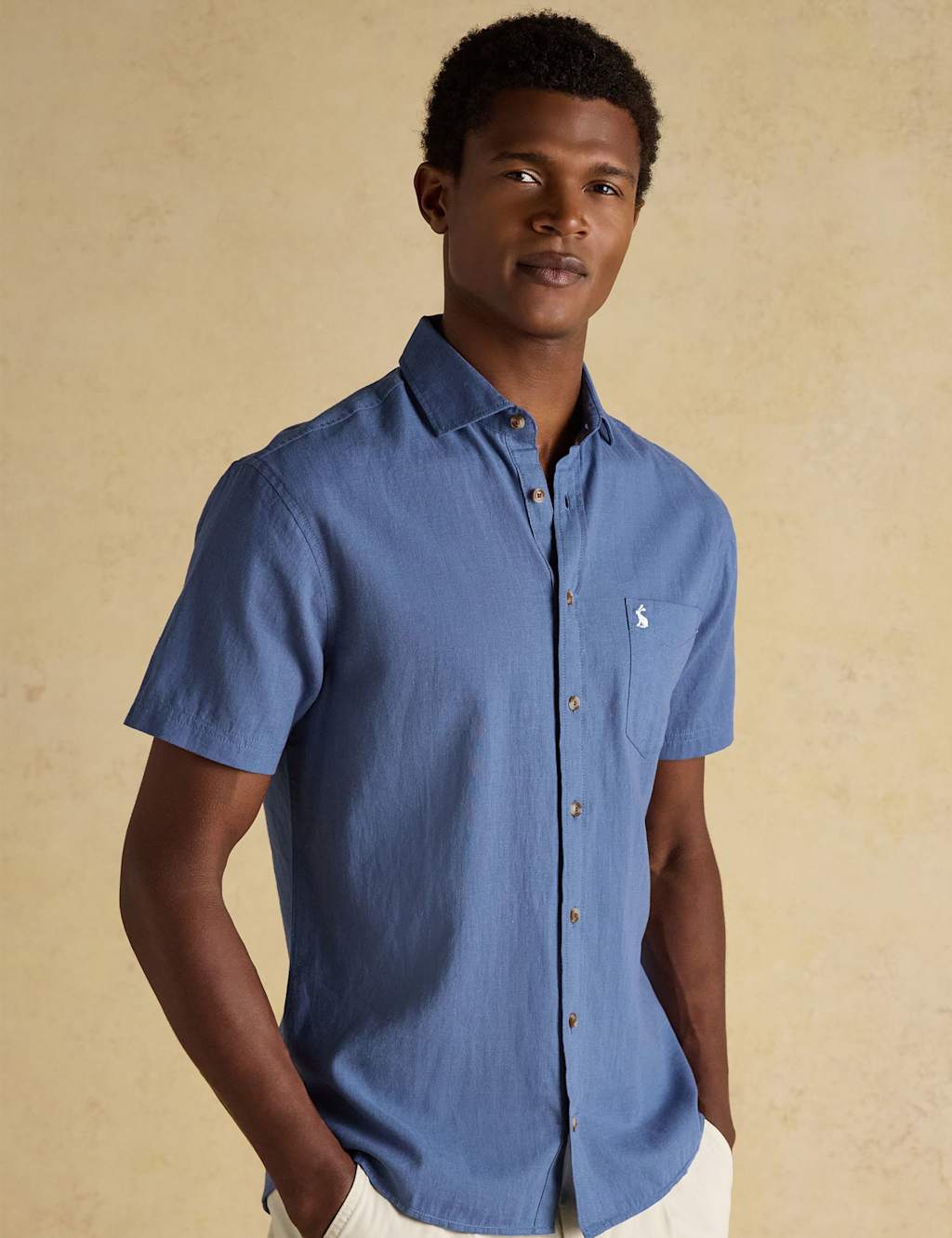 Joules Men's Regular Fit Linen Rich Shirt - M - Blue - Available at M&S