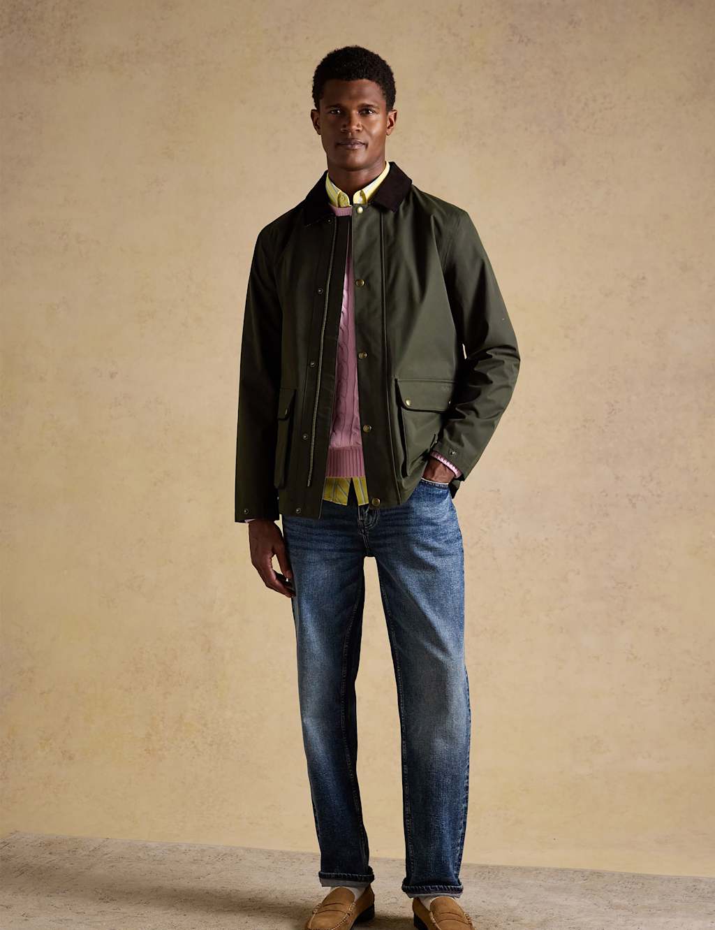 Joules Men's Cotton Rich Waterproof Cord Collar Coat - M - Green - Available at M&S