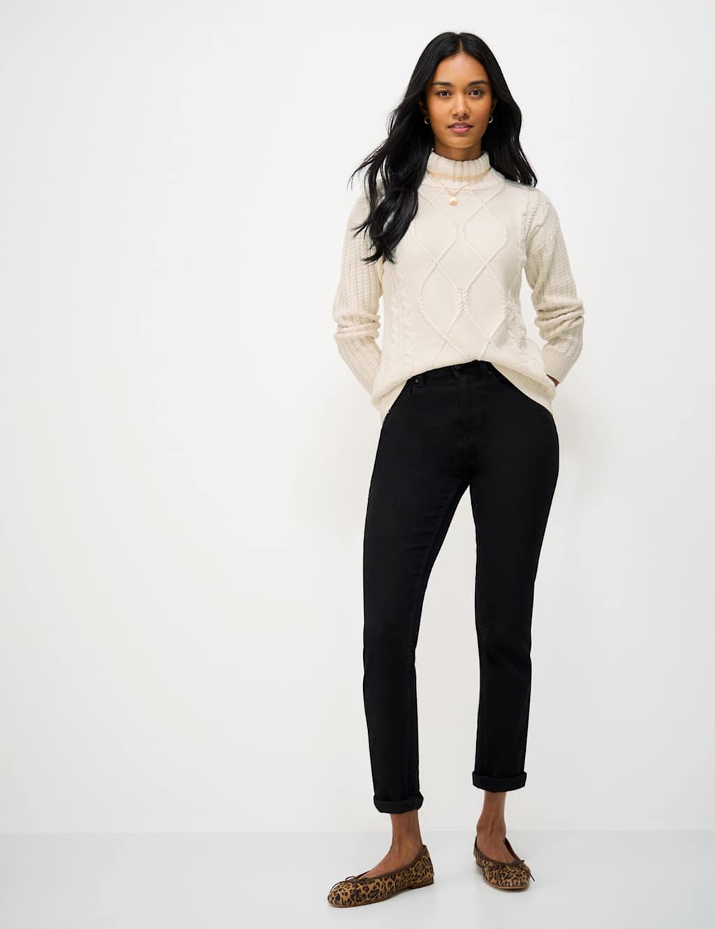 Crew Clothing Women's Pure Cotton Cable Knit Roll Neck Jumper - 10 - Neutral - Available at M&S