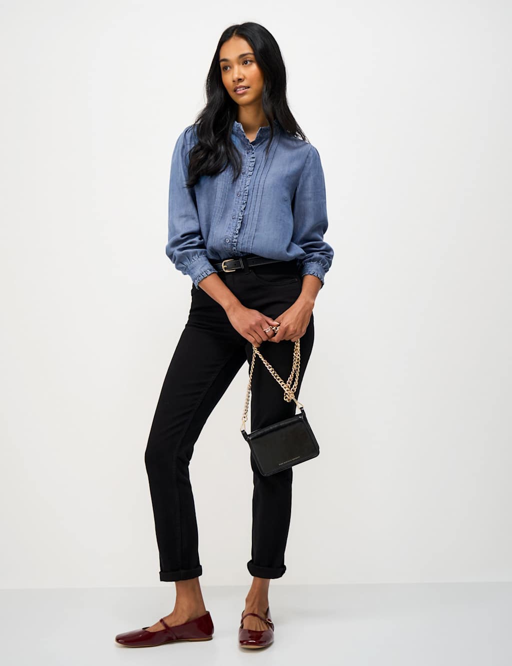 Crew Clothing Women's Pure Lyocell Frill Blouse - 14 - Denim - Available at M&S