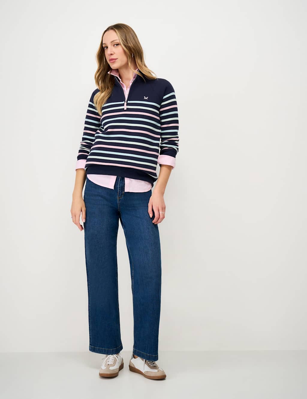 Crew Clothing Women's Cotton Rich Striped Half Zip Sweatshirt - 18 - Navy Mix - Available at M&S