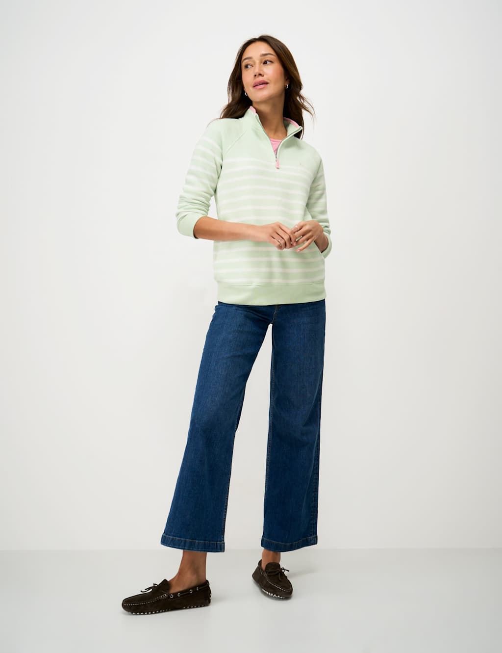Crew Clothing Women's Cotton Rich Striped Half Zip Sweatshirt - 8 - Aqua Mix - Available at M&S