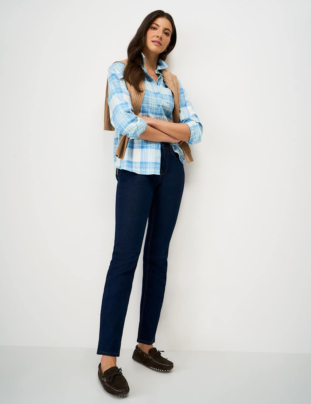 Crew Clothing Women's Pure Cotton Checked Relaxed Shirt - 12 - Blue Mix - Available at M&S