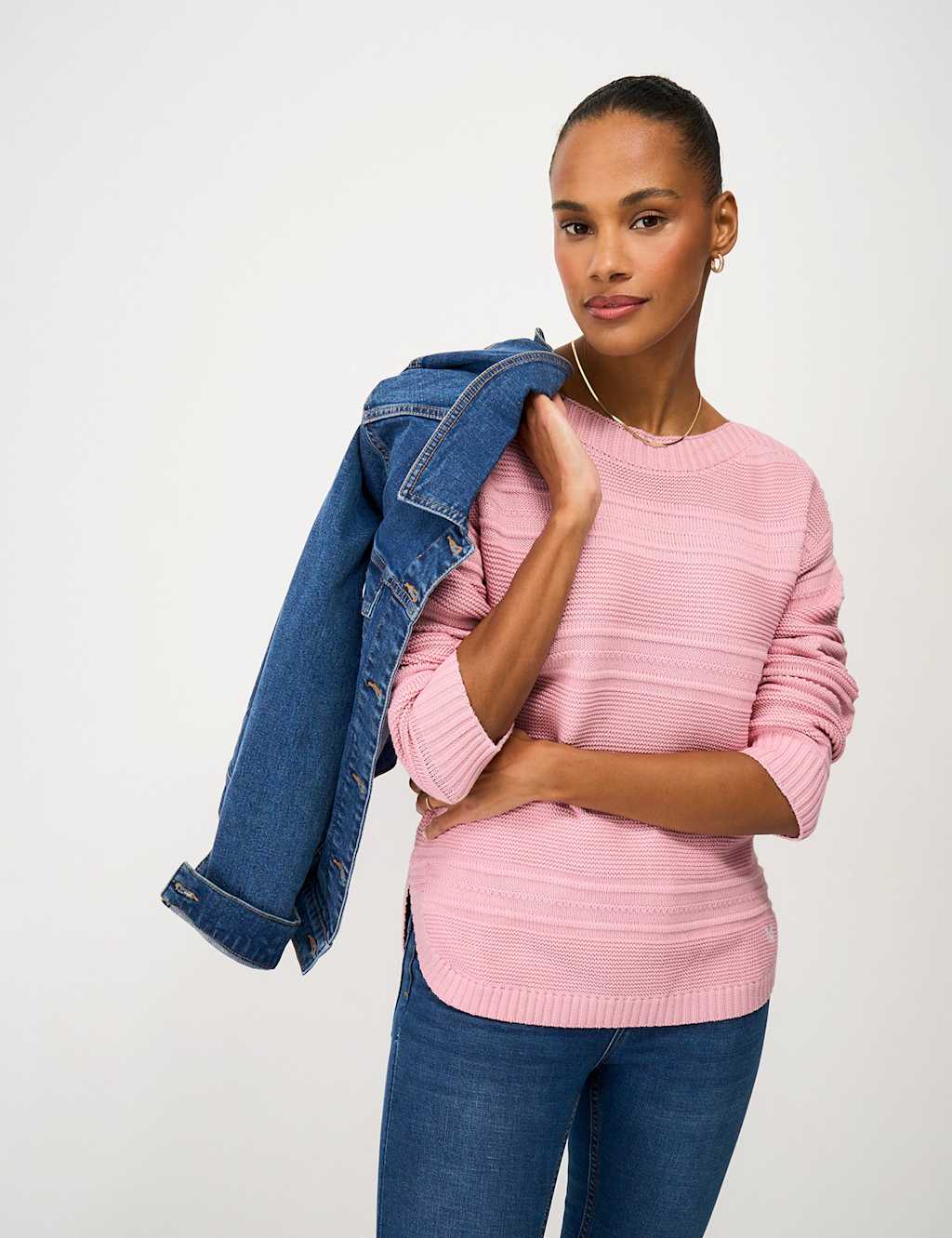 Crew Clothing Women's Cotton Rich Textured Slash Neck Jumper - 8 - Pink - Available at M&S
