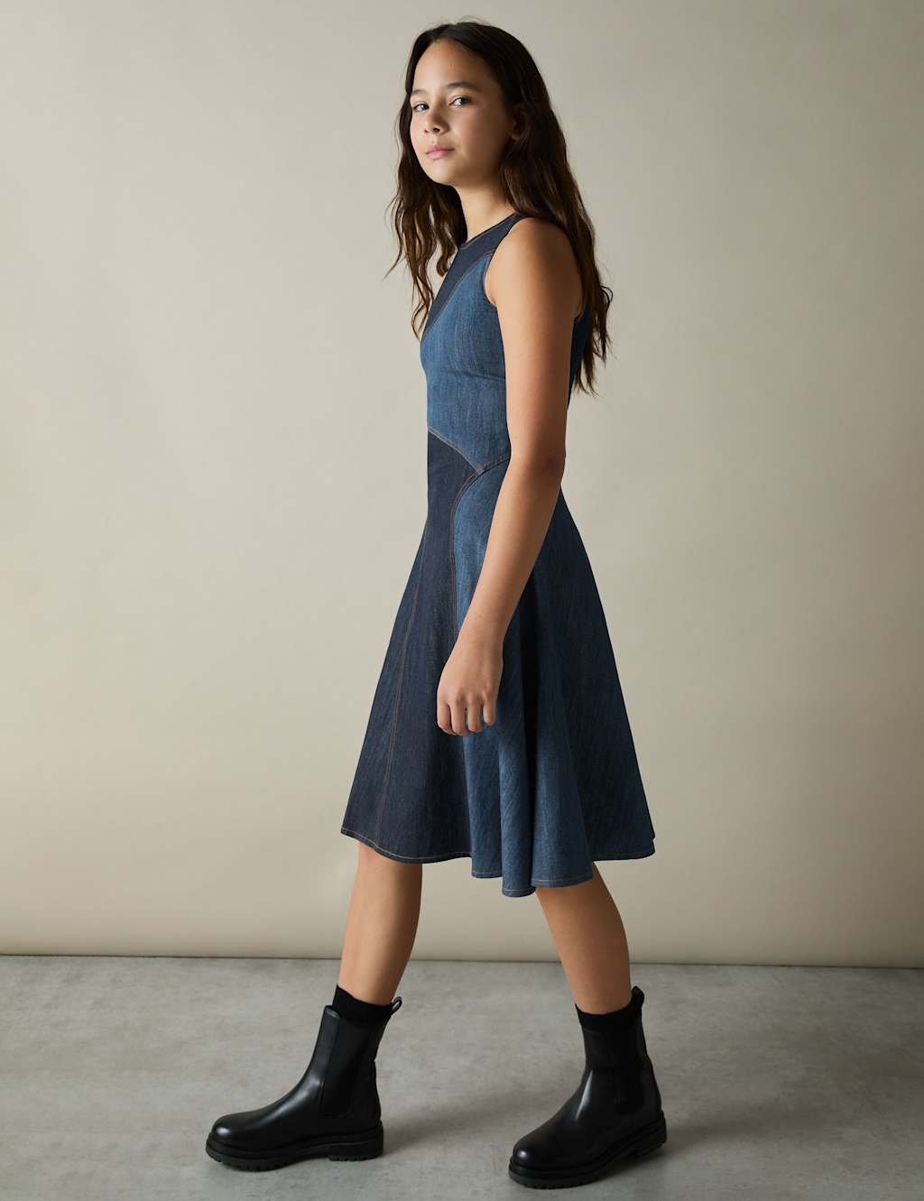 Pure Cotton Denim Patchwork Dress (9-14 Yrs)