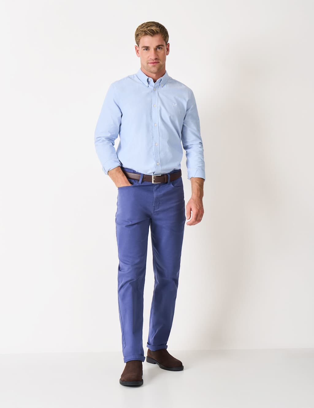 Crew Clothing Men's Regular Fit Pure Cotton Oxford Shirt - M - Light Blue Mix - Available at M&S