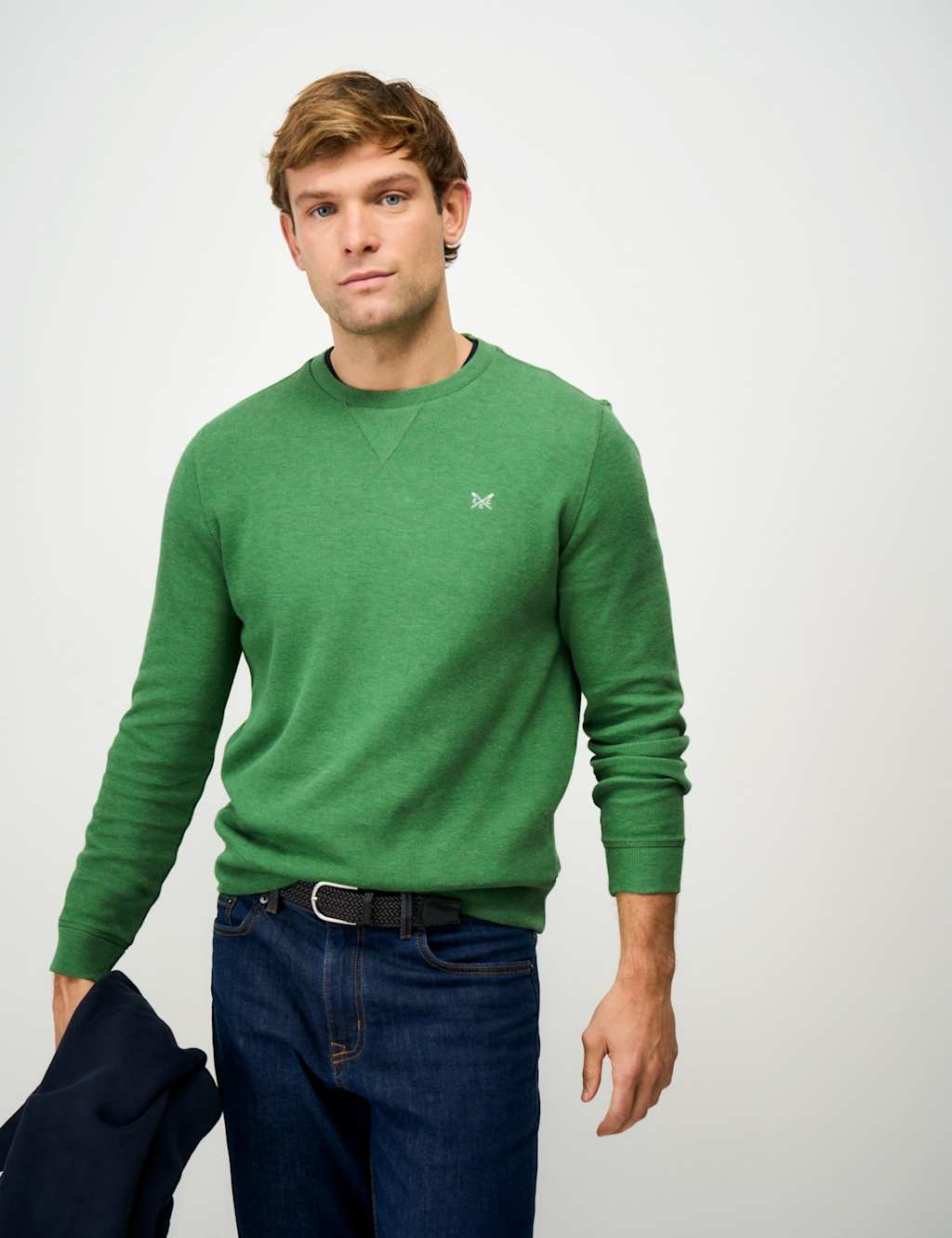 Crew Clothing Men's Pure Cotton Ribbed Crew Neck Jumper - M - Green - Available at M&S