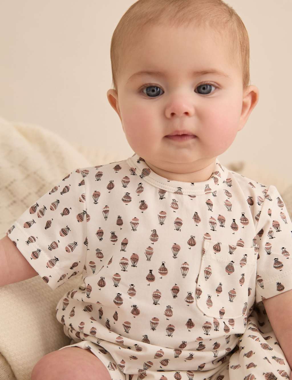 Cotton Rich Hot Air Balloon Print Romper (0-24 Mths)