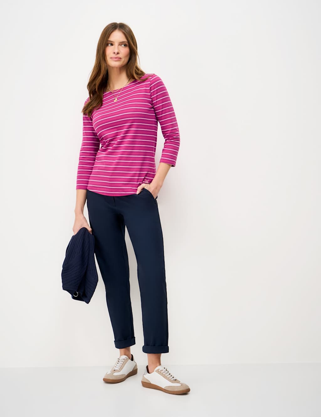 Crew Clothing Women's Pure Cotton Striped Top - 8 - Pink Mix - Available at M&S