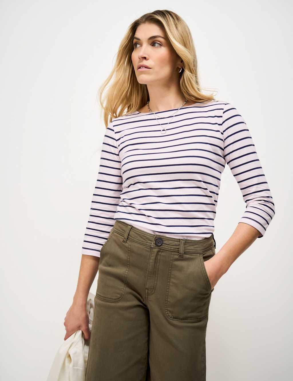 Crew Clothing Women's Pure Cotton Striped Top - 12 - Navy Mix - Available at M&S