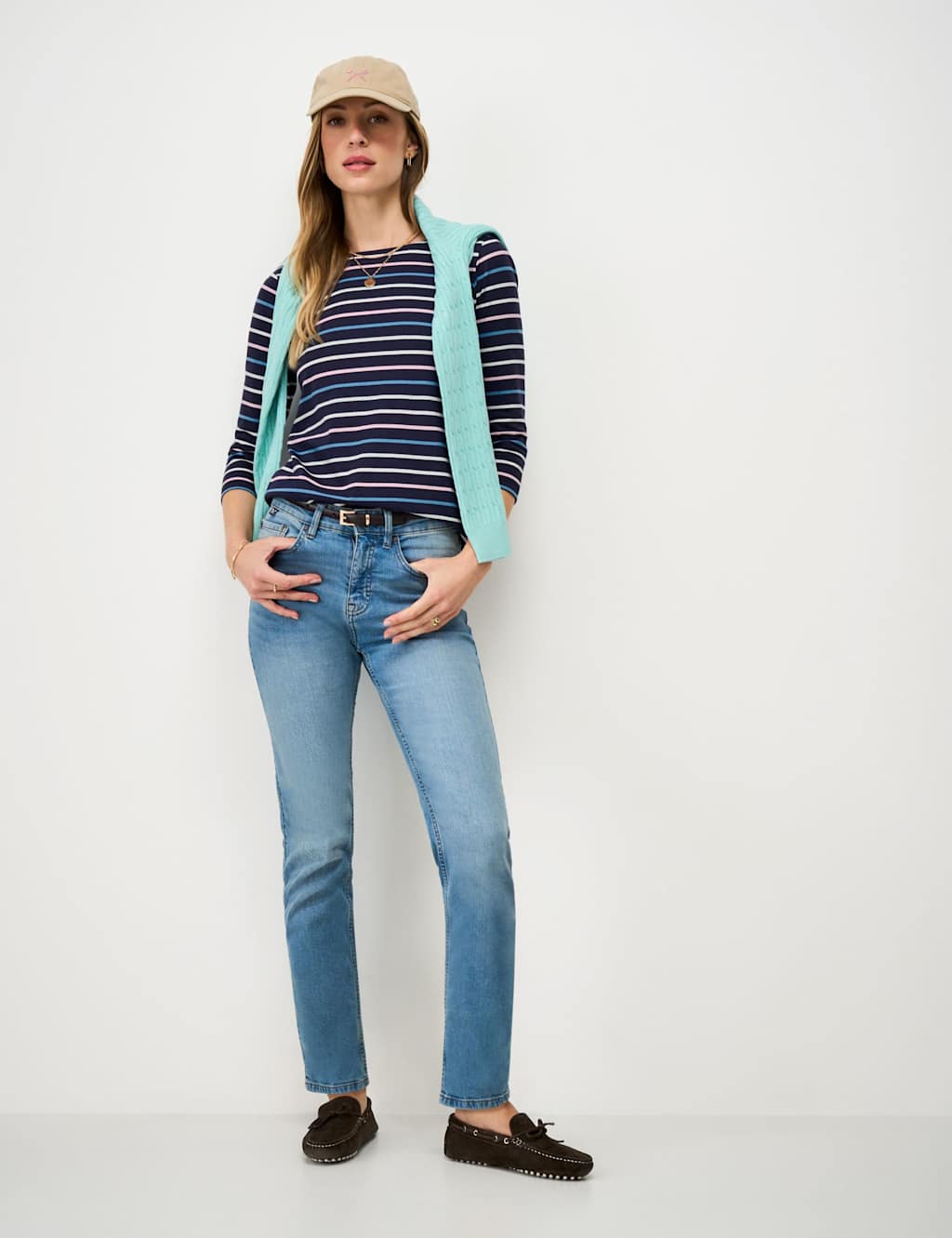 Crew Clothing Women's Pure Cotton Striped Top - 12 - Dark Navy Mix - Available at M&S