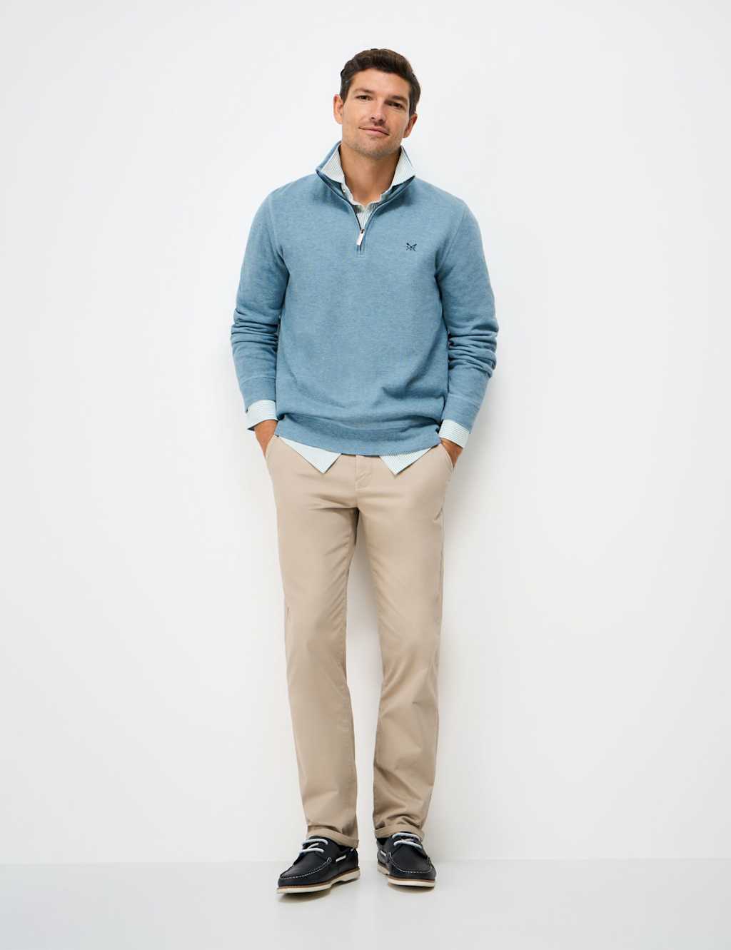 Crew Clothing Men's Pure Cotton Half Zip Sweatshirt - XL - Duck Egg - Available at M&S