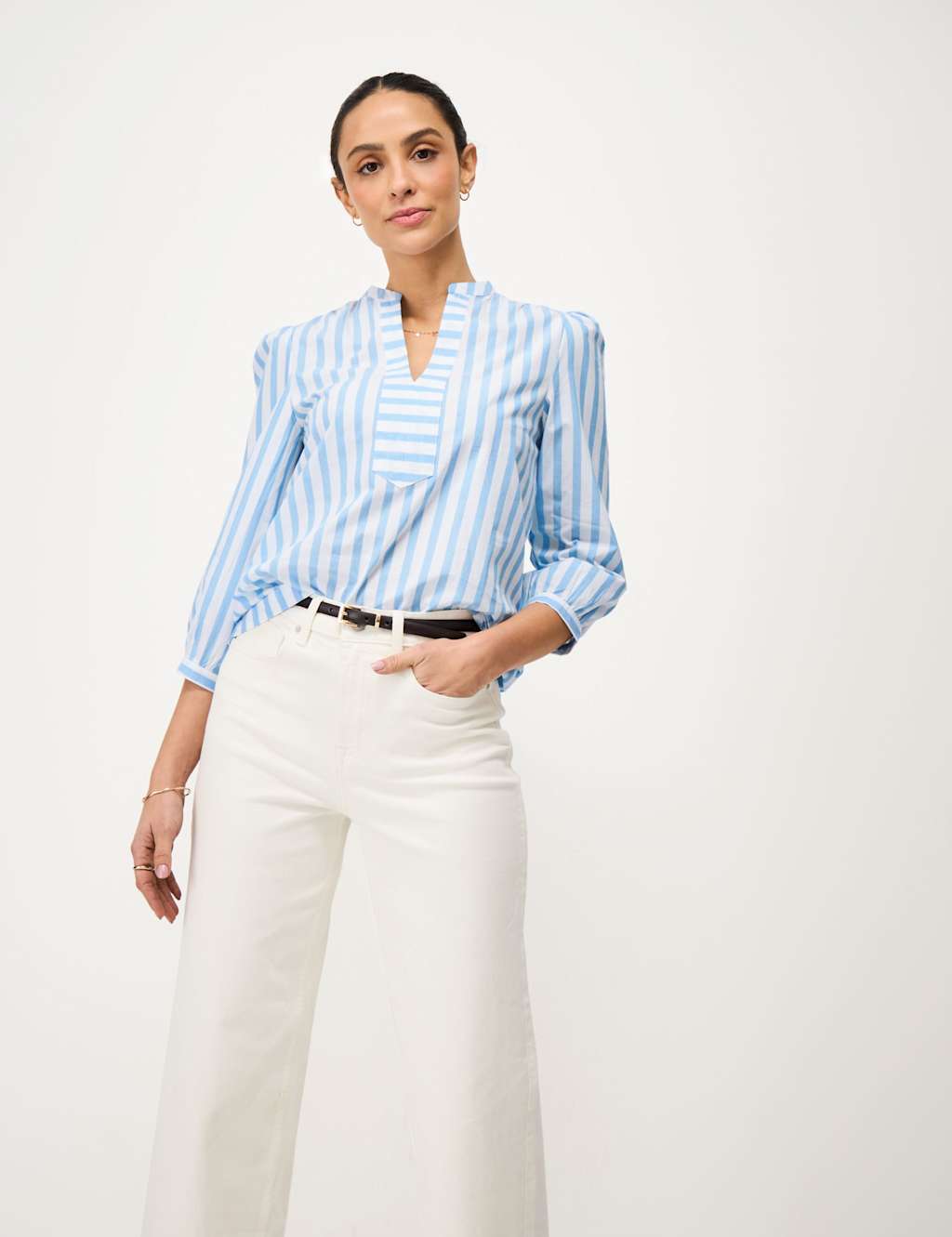 Crew Clothing Women's Pure Cotton Striped V-Neck Blouse - 18 - Cobalt - Available at M&S