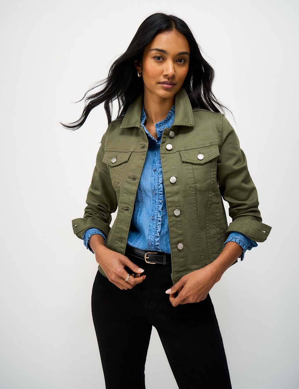 Crew Clothing Women's Cotton Rich Denim Western Jacket - 14 - Olive - Available at M&S