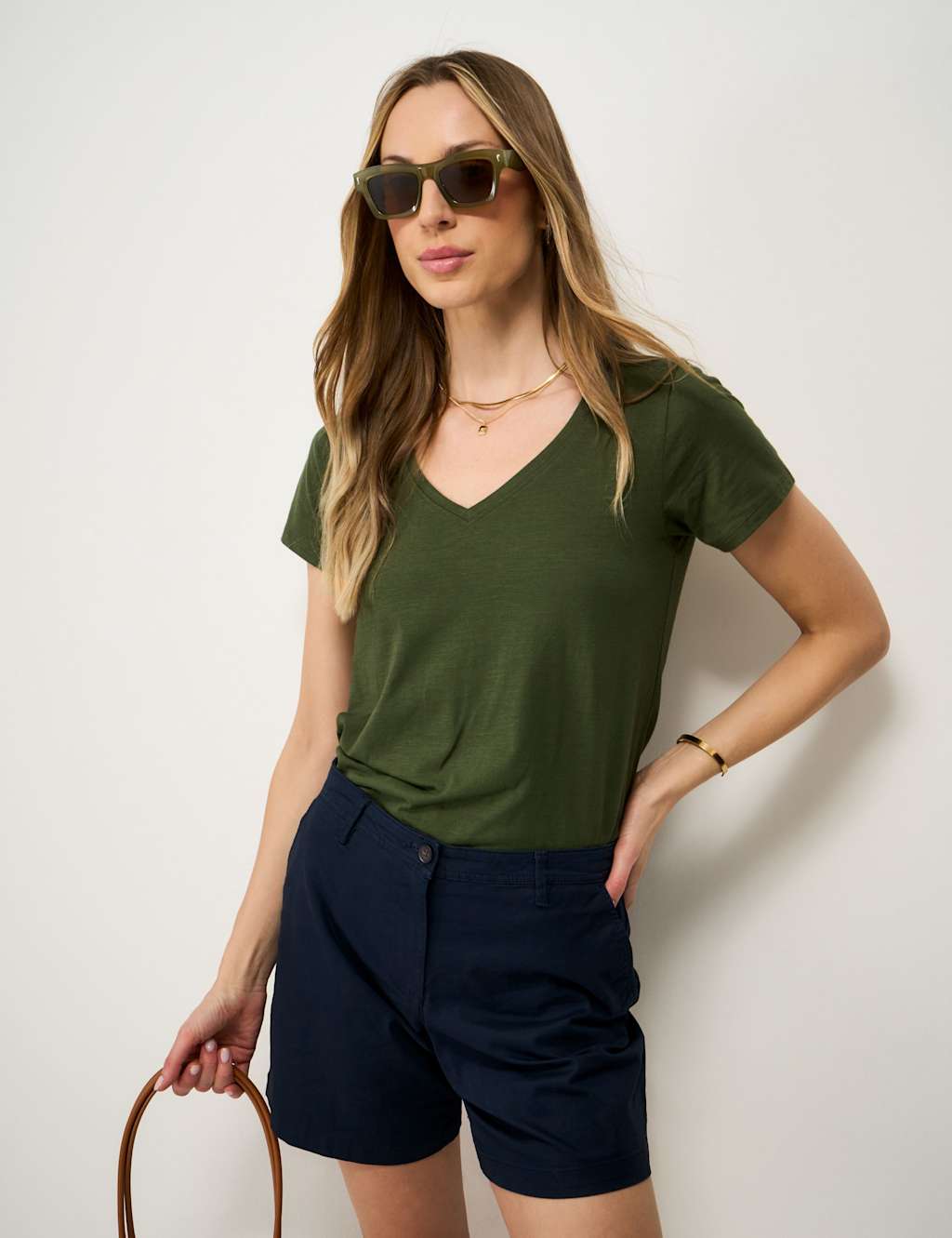 Crew Clothing Women's Pure Cotton V Neck T-Shirt - 14 - Dark Green - Available at M&S