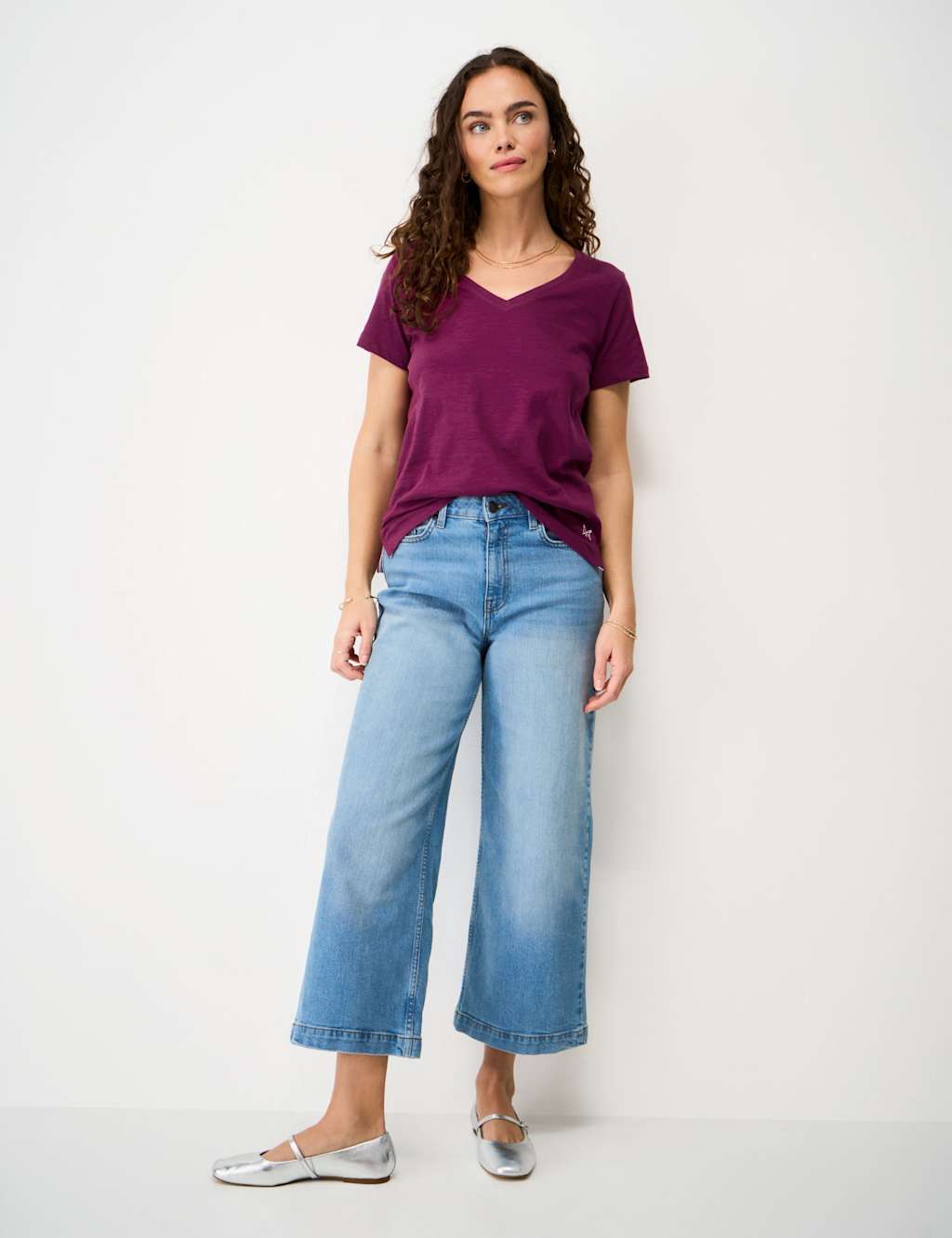 Crew Clothing Women's Pure Cotton V Neck T-Shirt - 10 - Burgundy - Available at M&S