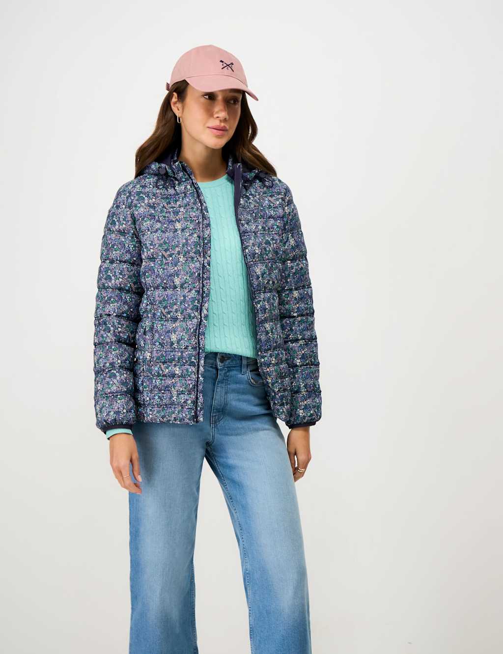 Crew Clothing Women's Lightweight Floral Zip Through Padded Jacket - 14 - Navy Mix - Available at M&S