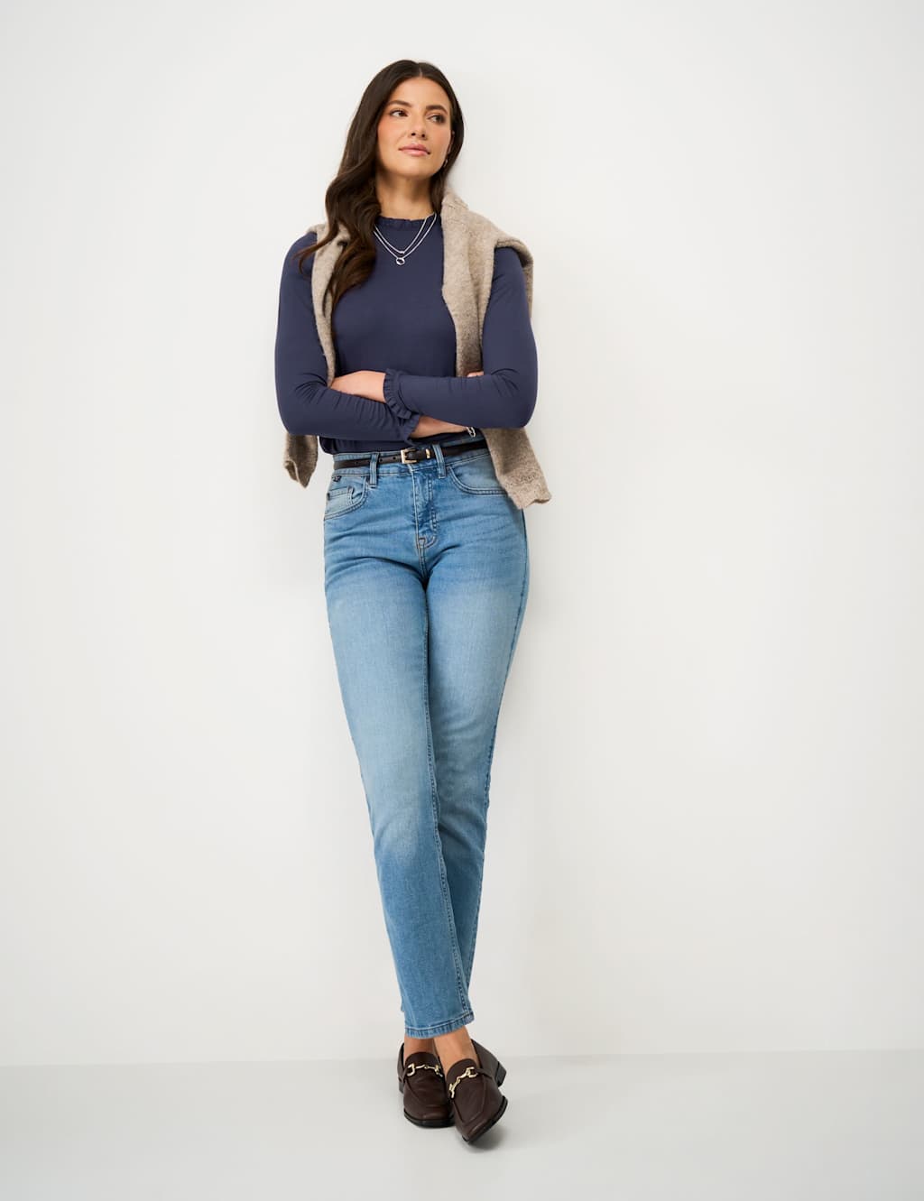 Crew Clothing Women's Modal Rich Frill Neck Blouse - 10 - Dark Blue - Available at M&S