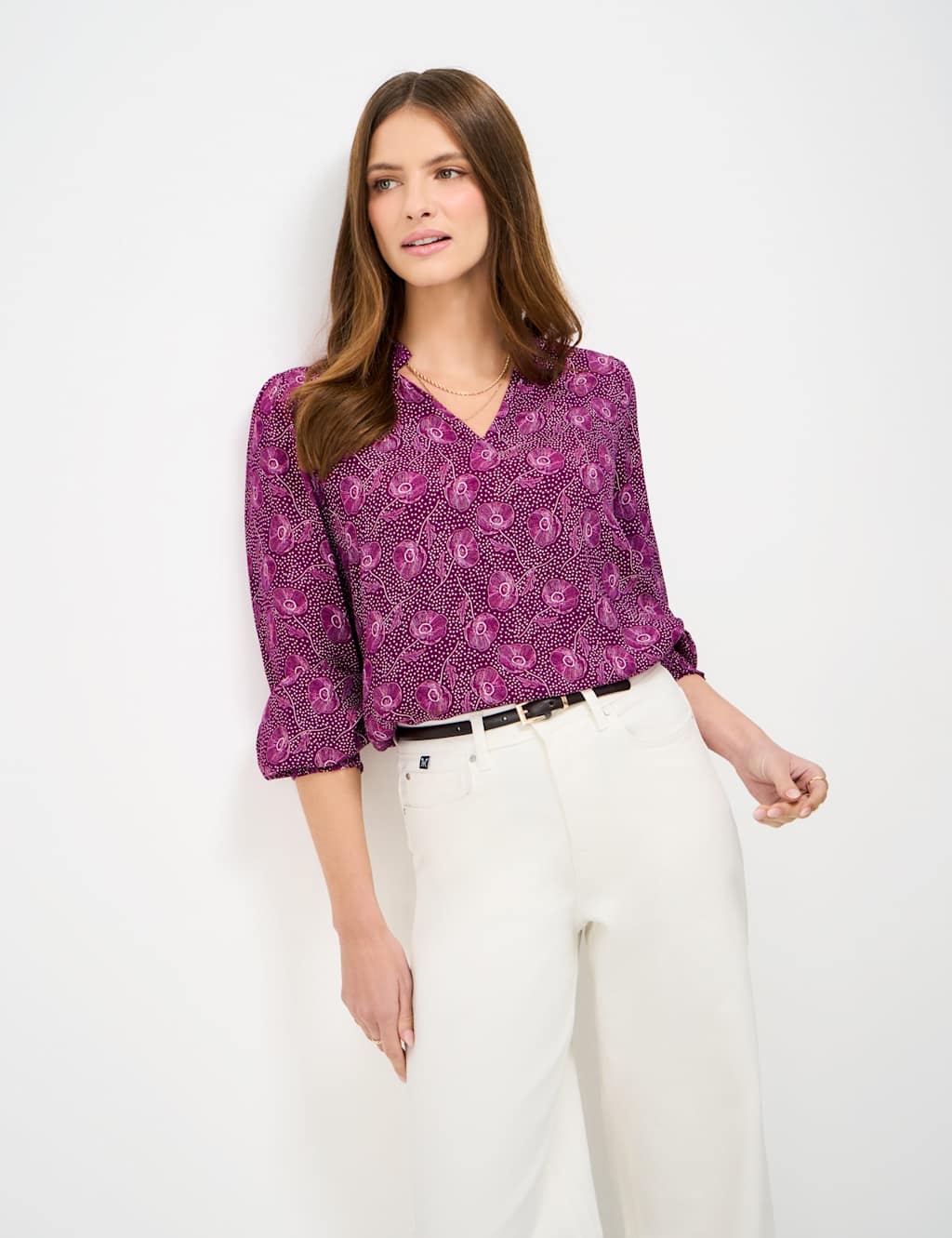 Crew Clothing Women's Floral Notch Neck Popover Blouse - 12 - Purple Mix - Available at M&S