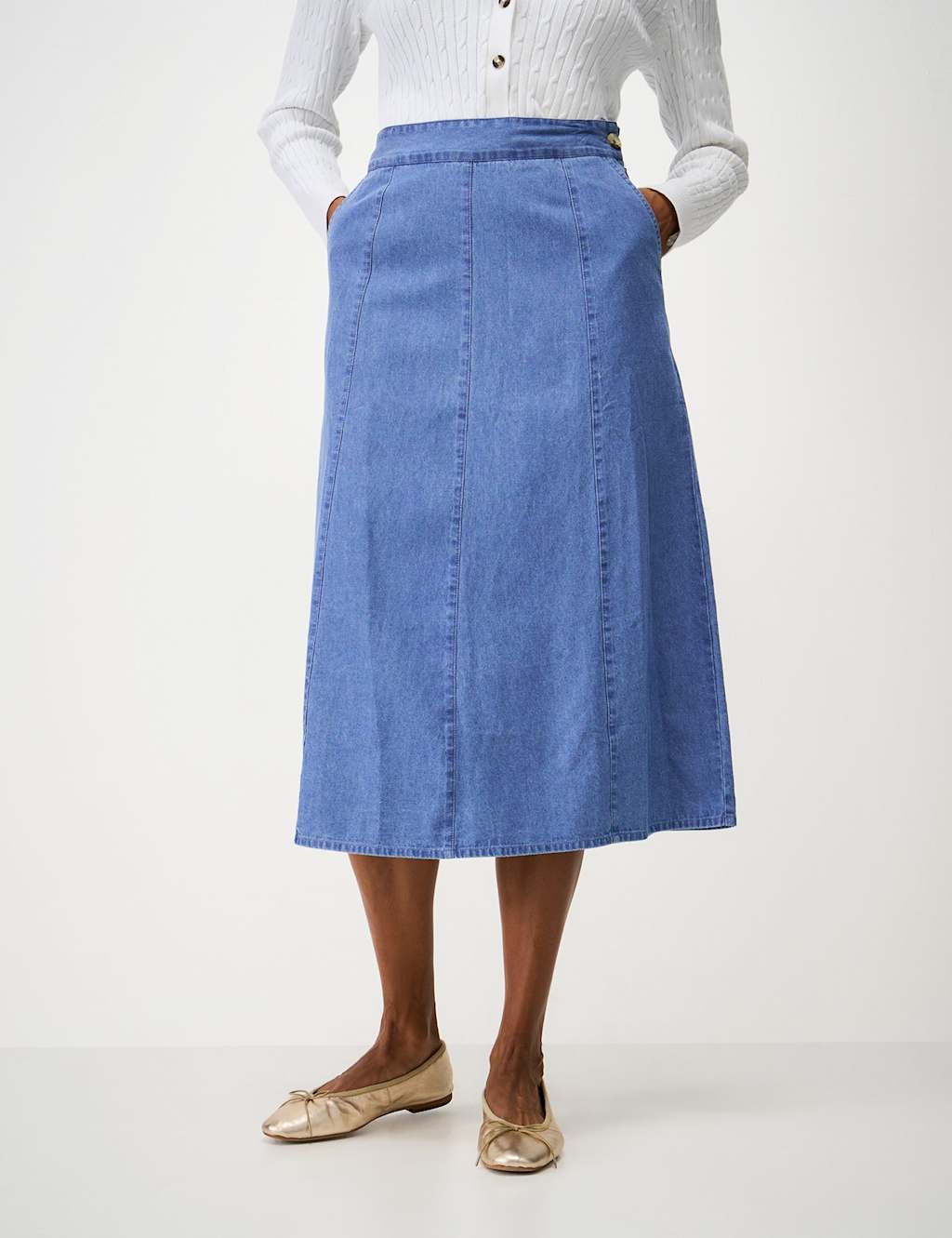Crew Clothing Women's Denim Midi A-Line Skirt - 14 - Air Force Blue - Available at M&S