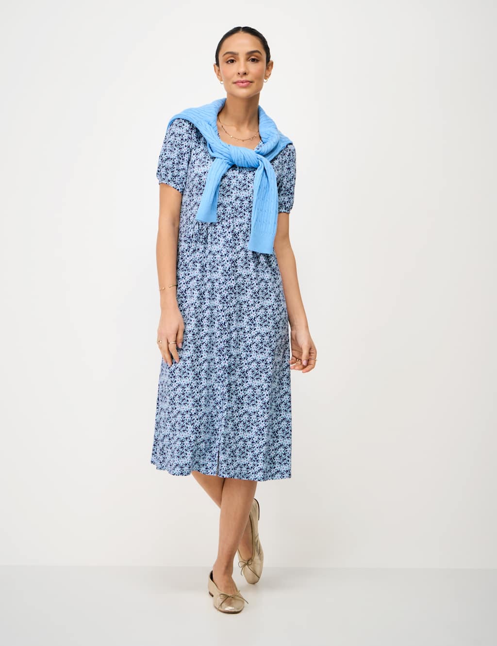 Crew Clothing Women's Jersey Floral Midi Tea Dress - 10 - Air Force Blue - Available at M&S