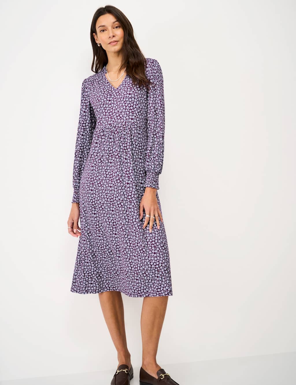 Crew Clothing Women's Jersey Ditsy Floral Midi Tea Dress - 8 - Plum - Available at M&S